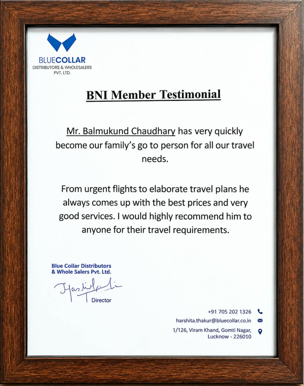 BNI MEMBER TESTIMONIAL